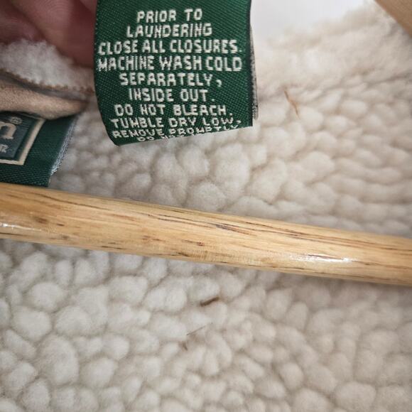 L.L.Bean Girls Vintage Tan Faux Suede Sherpa Lined Hooded Winter Coat XL - Picture 9 of 11